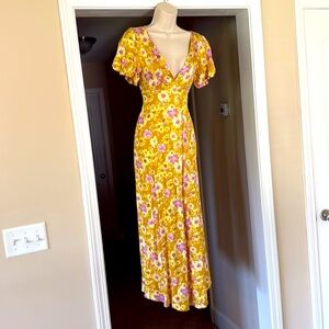 Floral V-Neck Maxi Dress, low cut sexy front and back